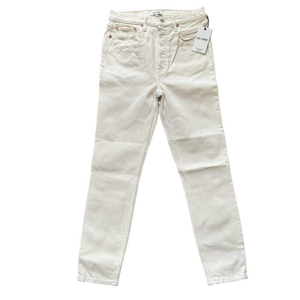 Re/Done High Rise Ankle Crop Jeans Button Fly Off White Wash Size 28